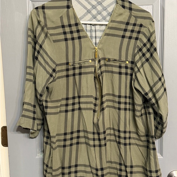 Miss Lili Tops - Miss Lili Olive and Black Plaid Button Down Shirt